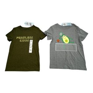 Cat & Jack Kids 3T T-Shirts Olive Green Fearless Kiddo Avocado Tennis 2 Pack NWT